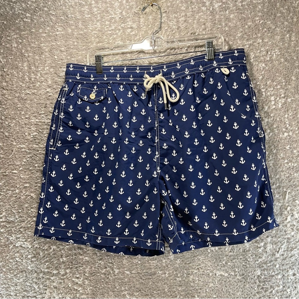 Polo Ralph Lauren Swim Trunks Mens XXl Blue Lined Drawstring Anchor Print